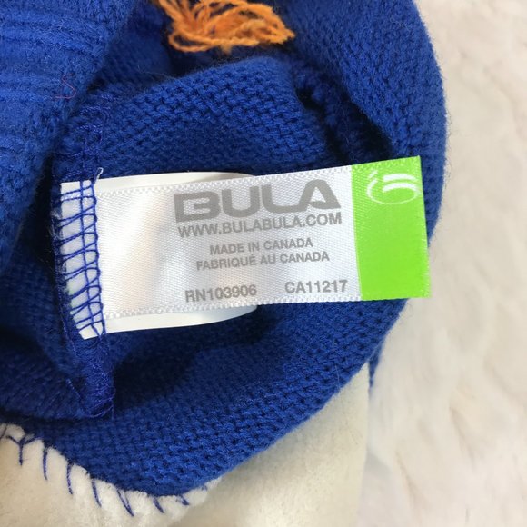 Bula knitted skull Beanie cap Orange pom fleece - Picture 5 of 7